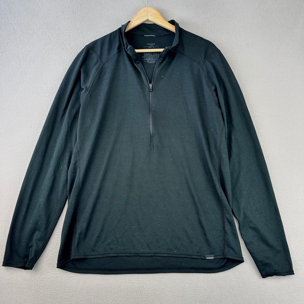 Patagonia Capilene 2 Lightweight 1/4 Zip Pullover Mens XL Black Baselayer